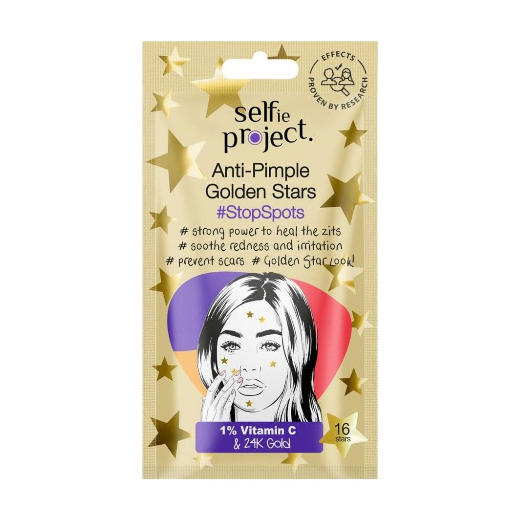 Патчі для обличчя Selfie Project StopSpots Anti-Pimple Golden Stars проти висипань, 16 шт